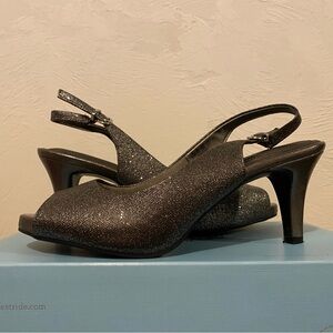 Life Stride Black Glitter Slingback Heels